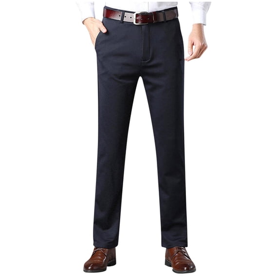 Bosfbaoi Mens Dress Pants Classic Fit Stretch Flat-Front Wrinkle Free Dress Pant Solid Elastic Waist Button Business Suit Pants