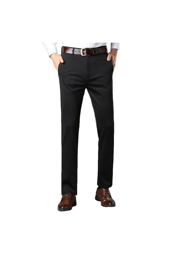 Mens Dress Pants Classic Fit Stretch Flat-Front Wrinkle Free Dress Pant Solid Elastic Waist Button Business Suit Pants