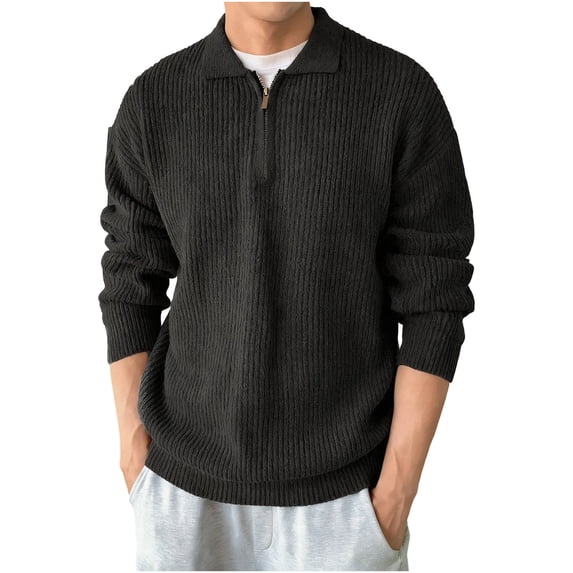 Bosfbaoi Mens Quarter Zip Sweater Long Sleeve Casual Pullover Knitted Textured Dress Sweaters