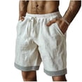 thumbnail image 1 of Bosfbaoi Mens Shorts Cotton Blend Relaxed Fit Casual Chinos Adjustable Waist Drawstring Shorts with Striped Cuffs, 1 of 7