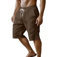 thumbnail image 1 of Bosfbaoi Mens Shorts Cotton Linen Walking Knee Length Shorts Expandable Waist Drawstring Shorts with Side Slits, 1 of 6