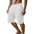thumbnail image 1 of Bosfbaoi Mens Shorts Cotton Linen Walking Knee Length Shorts Expandable Waist Drawstring Shorts with Side Slits, 1 of 6