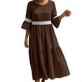 thumbnail image 1 of Bosfbaoi Maxi Dresses for Women Round Neck 3/4 Bell Sleeve Lace Trim Tiered Flowy Boho Long Dress, 1 of 8