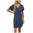 thumbnail image 1 of Bosfbaoi Nightgowns For Women Heathered Knit Henley Nightgown - Dolman Short Sleeve Side Slit Casual Sleep Dress, 1 of 8