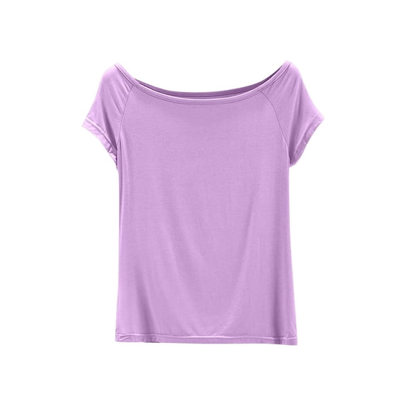 Bosfbaoi Pajama Tops For Women Off-Shoulder T-Shirt Raglan Sleeve Breathable Casual Top Thin Base Sleepwear Shirt