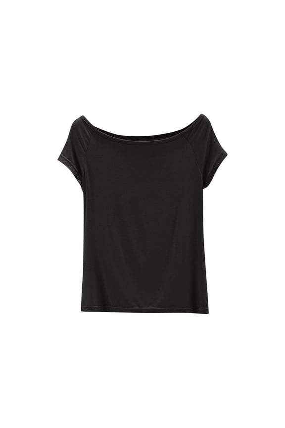 Pajama Tops For Women Off-Shoulder T-Shirt Raglan Sleeve Breathable Casual Top Thin Base Sleepwear Shirt