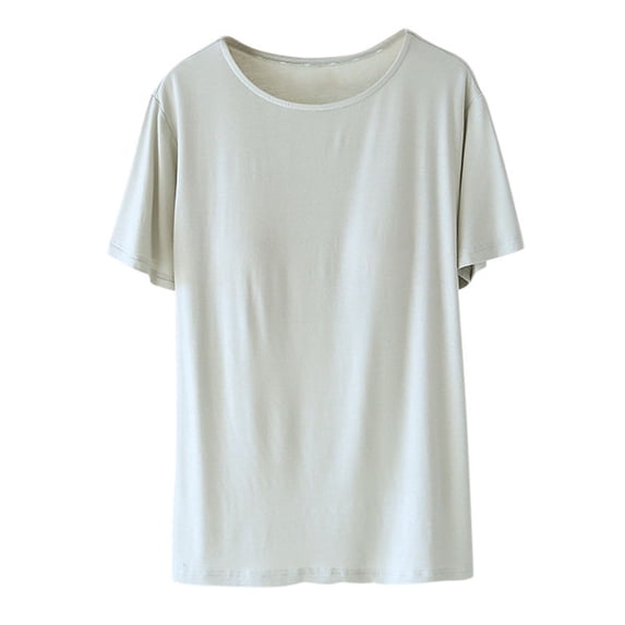 Bosfbaoi Pajama Tops For Women Short Sleeve T-Shirt with Built-in Padded Bra - Wire-Free Crew Neck Breathable Pajama Top