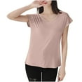 thumbnail image 1 of Bosfbaoi Pajama Tops For Women Solid Color Batwing Sleeve T-Shirt V-Neck Breathable Sleepwear Top, 1 of 8