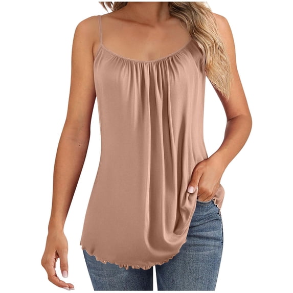 Bosfbaoi Pajama Tops For Women Spaghetti Strap Camisole Ruffled Hem Solid Color Sleepwear Camisole