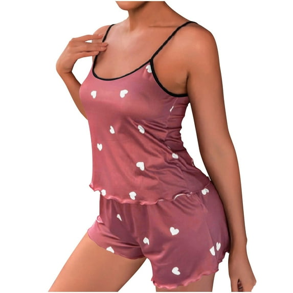 Bosfbaoi Pajamas for Women Strawberry Print PJ Set Crop Cami Tops and Shorts Set 2 Piece Lounge Sets