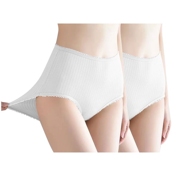 Bosfbaoi Panties For Women 2-Pack Solid Color High Waist Briefs Tummy Control Absorbent Breathable Underwear