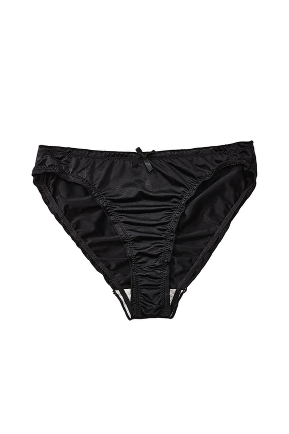 Panties for Women Low Rise Satin Bikini Briefs Ruched Back Ruffle Edge Mini Bow Underwear