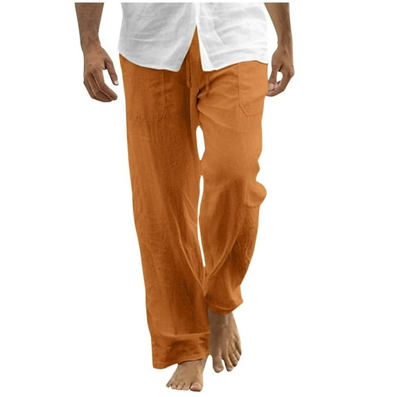 Bosfbaoi Pants for Big and Tall Men Casual Lightweight Stretch Beach Pants Summer Drawstring Elastic Waisted Trousers