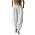 thumbnail image 1 of Bosfbaoi Pants for Women Elastic Waist Jogger Harem Pants with Side Pockets Lightweight Linen Pants Women Casual Vacation Trousers, 1 of 5