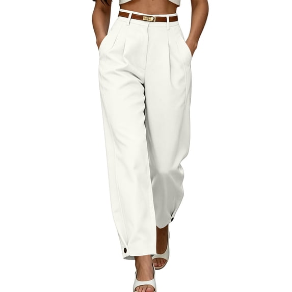 Bosfbaoi Pants for Women High-Waisted Pleated Button Fly Trousers Business Work Womens Pants Casual Officewear with Button Cuffs