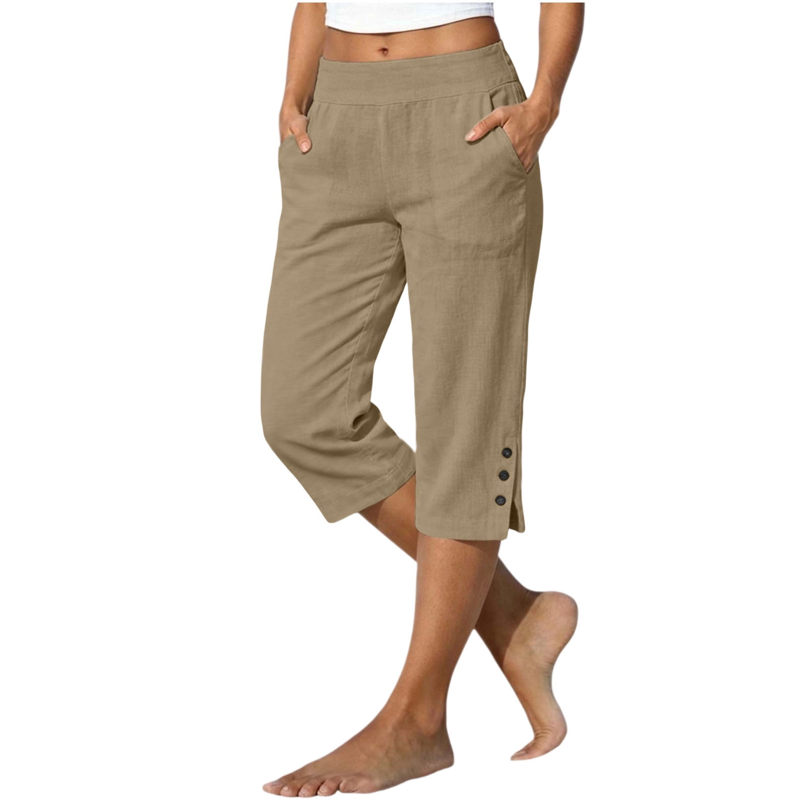 Bosfbaoi Pants for Women Lightweight Linen-Look Classic Fit Straight ...