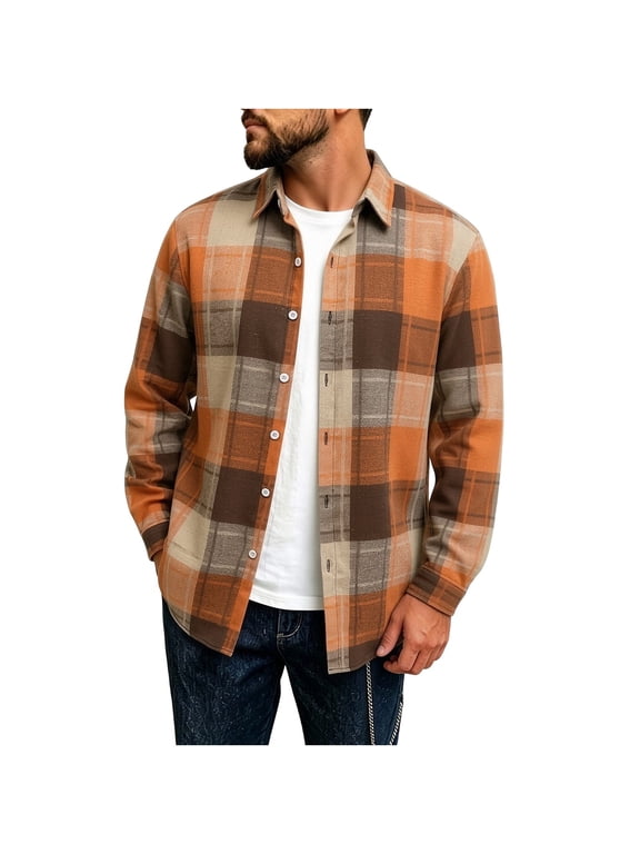 Plaid Flannel Shirts for Men Long Sleeve Button Down Lapel Casual Buffalo Check Overshirt with Chest Pocket