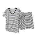 thumbnail image 1 of Bosfbaoi Plus Size 2 Piece Sets For Women Striped Short Sleeve V-Neck Top Elastic Waist Shorts Loungewear Sets Pajama Set, 1 of 5