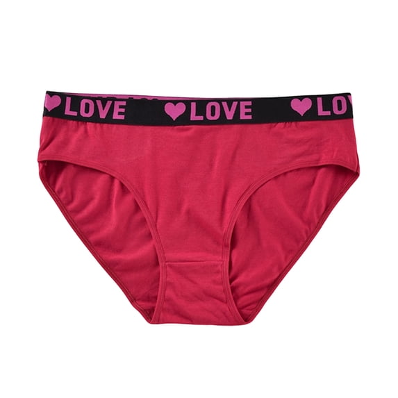 Bosfbaoi Plus Size Briefs For Women Mid-Rise Underwear "LOVE" Heart Print Cotton Lined Panties Valentine's Day Gift
