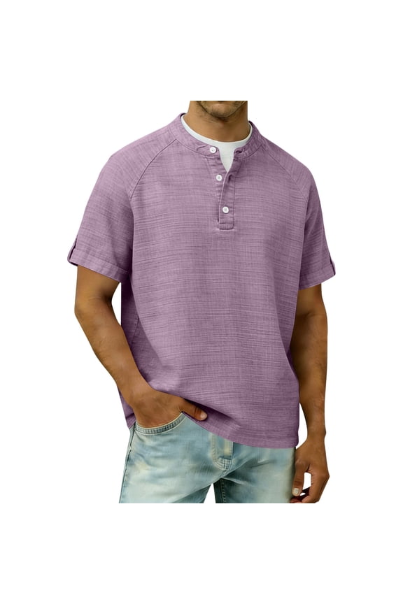 Plus Size Henley Shirts For Men Textured Henley Men's Shirts Raglan Sleeve Shirts For Man Button Placket Tab Cuff Casual Top