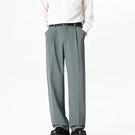 Bosfbaoi Plus Size Mens Dress Pants High Waisted Wide Leg Dress Pants Ice Silk Pleated Front Mens Pants Lightweight Breathable Pants For Men Casual Trousers