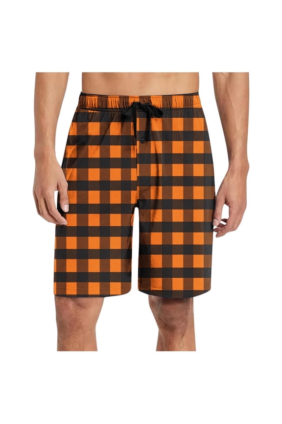 Plus Size Mens Shorts Checked Print Mens Shorts Casual Drawstring Elastic Waist Beach Shorts Home Pajama Shorts