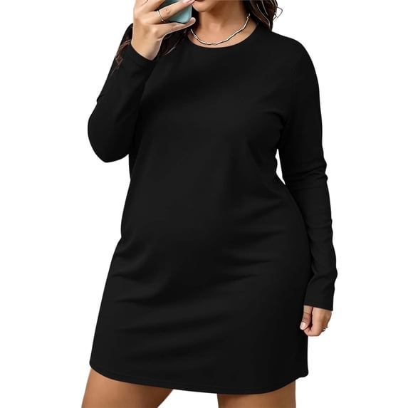 Bosfbaoi Plus Size Nightgowns for Women Crew Neck Long Sleeve Soft Loose Sleep Shirt Night Dress