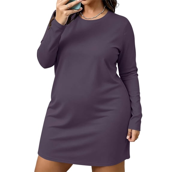 Bosfbaoi Plus Size Nightgowns for Women Crew Neck Long Sleeve Soft Loose Sleep Shirt Night Dress