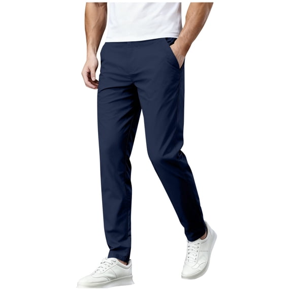 Bosfbaoi Plus Size Pants For Men Half Elastic Waist Mens Pants Slim Tapered Fit Pants Casual Commute Trousers