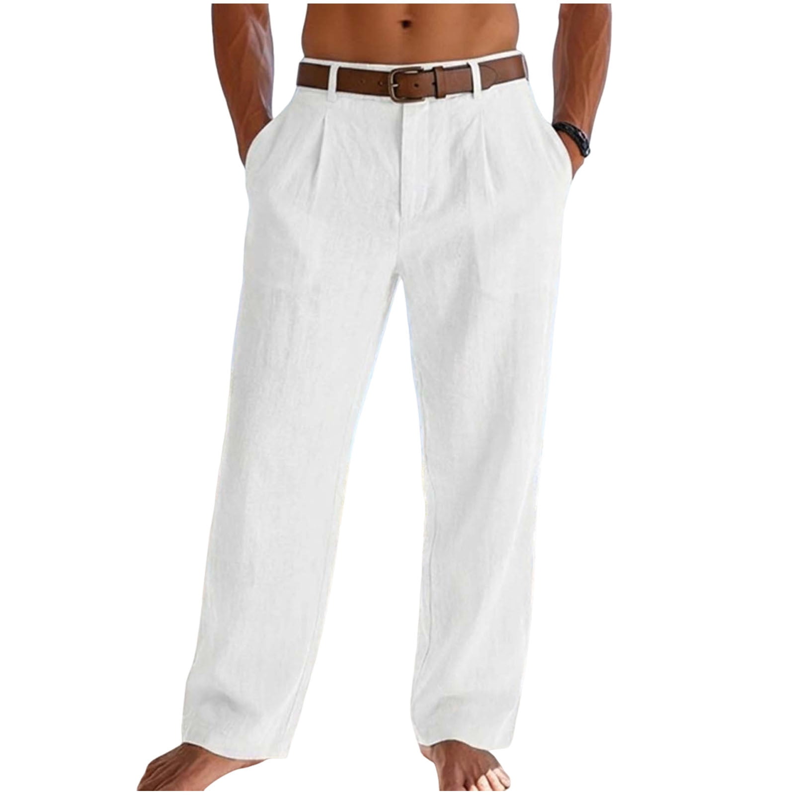 Bosfbaoi Plus Size Pants For Men Solid Color Wide-leg Pants Mens Dress ...