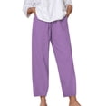 thumbnail image 1 of Bosfbaoi Plus Size Pants For Women Linen Straight-leg Pants Drawstring Elastic Waist Casual Cropped Trousers for Daily Wear, 1 of 7