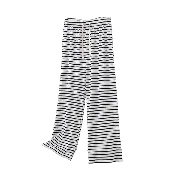 Bosfbaoi Plus Size Pants For Women Striped Wide Leg Pants Drawstring Elastic Waist Loose Flowy Casual Trousers
