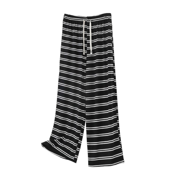 Bosfbaoi Plus Size Pants For Women Striped Wide Leg Pants Drawstring Elastic Waist Loose Flowy Casual Trousers
