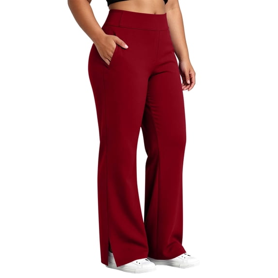 Bosfbaoi Plus Size Pants for Women High Waist Flared Work Pants Stretch Bootcut Dress Pants with Side Slit Pockets