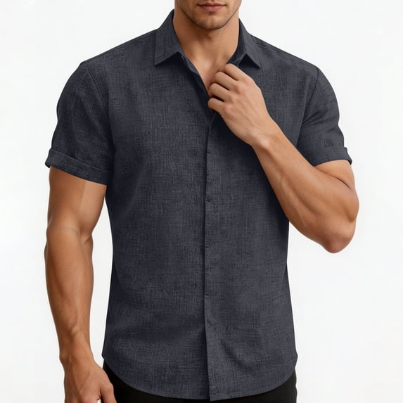 Bosfbaoi Plus Size Shirts For Men Textured Short Sleeve Men's Shirts Turn-Down Collar Button Front Mens Tops Casual Button Down Shirt