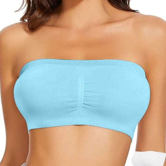 Bosfbaoi Plus Size Strapless Bra for Women Seamless Front Ruched Anti-Slip Ribbed Bandeau Removable Pads Wirefree Strapless Tube Top Bra
