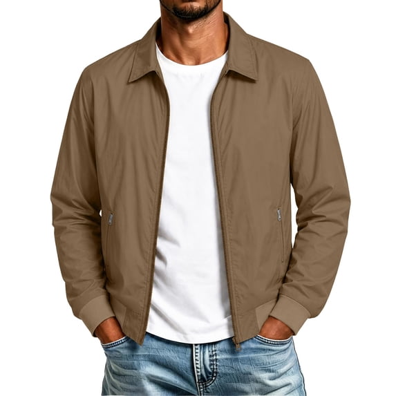 Bosfbaoi Point Collar Bomber Jackets for Men Full Zip Lightweight Casual Windbreaker Outerwear