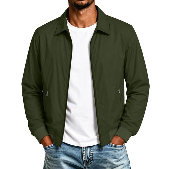 Bosfbaoi Point Collar Bomber Jackets for Men Full Zip Lightweight Casual Windbreaker Outerwear