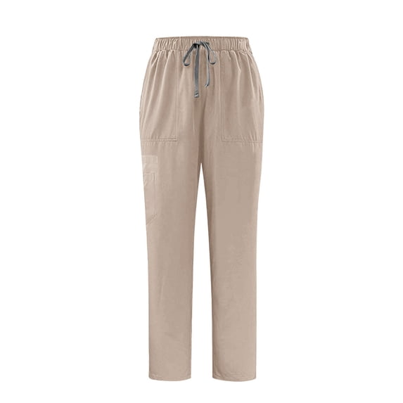Bosfbaoi Scrub Pants for Women Elastic Drawstring Straight Leg Medical Work Pants with Multi Pockets