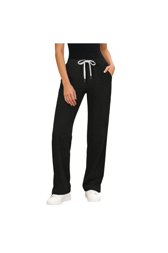 Scrubs for Women Regular Drawstring Elastic Waist Scrub Pants Medical Uniform Straight Leg Trousers with Pockets