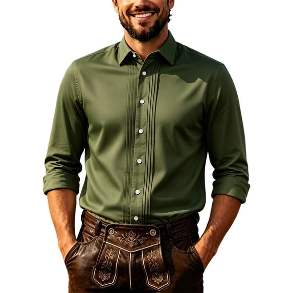 Bosfbaoi Shirts for Men Long Sleeve Pleated Front Button Down Oktoberfest Dress Shirts