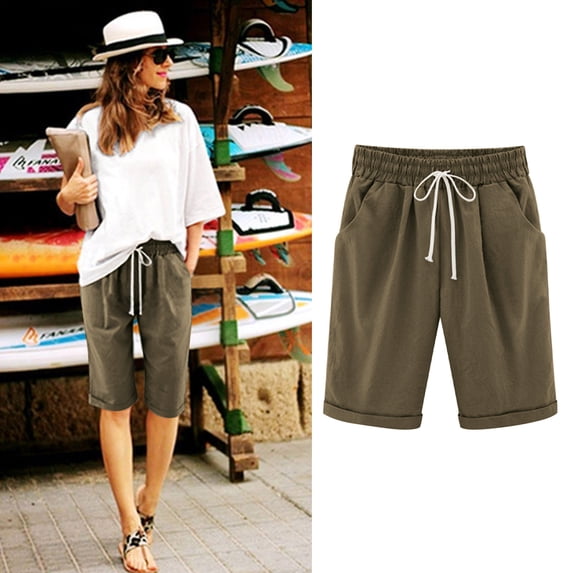 Bosfbaoi Shorts for Women Knee Length Plus Size Elastic Waist Drawstring Longer Short Summer Comfy Beach Outfits 2026