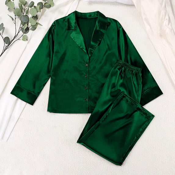 Bosfbaoi Silk Pajamas for Women 2 Piece Set Satin Pjs Long Sleeve Button Up Sleepwear Comfy Lounge sets