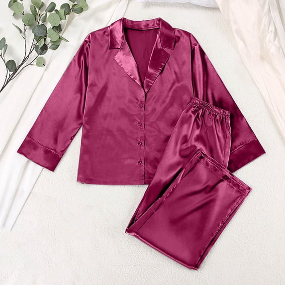 Bosfbaoi Silk Pajamas for Women 2 Piece Set Satin Pjs Long Sleeve Button Up Sleepwear Comfy Lounge sets