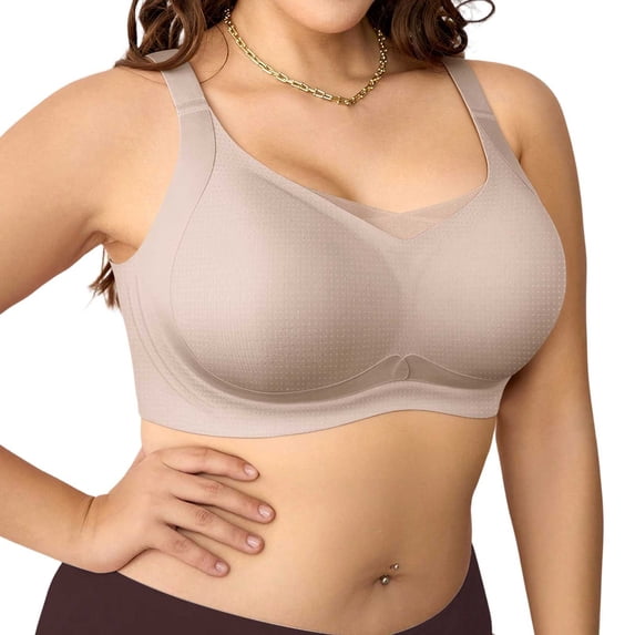 Bosfbaoi Solid Color Mesh Trim Seamless Wireless Bralette, Wide Strap Full Support Comfort Bra, Breathable Cooling Daily Lingerie for Large Bust