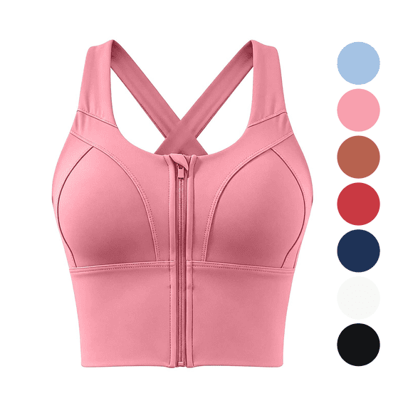 Bosfbaoi Sports Bra for Women Front Zipper Criss Cross Back High Support Longline Workout Tank Top