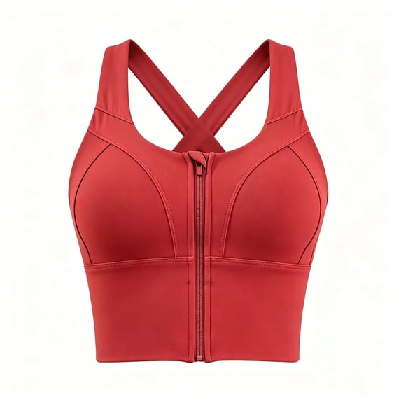 Bosfbaoi Sports Bra for Women Front Zipper Cross Back Longline High Support Workout Gym Athletic Bra