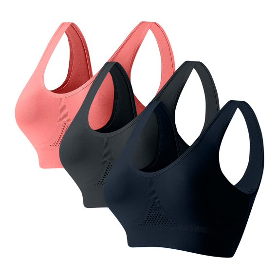 Bosfbaoi Sports Bras for Women 3PC Solid Color Plus Size Sports Bras Thin Mesh Breathable Underwear Seamless Wirefree Underwear with Removable Pads
