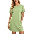 thumbnail image 1 of Bosfbaoi Summer Dresses for Women 2026 Crew Neck Rolled Short Sleeve Womens Dresses Loose Casual Mini T Shirt Dress with Side Pockets, 1 of 7