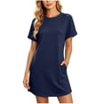 thumbnail image 1 of Bosfbaoi Summer Dresses for Women 2026 Crew Neck Rolled Short Sleeve Womens Dresses Loose Casual Mini T Shirt Dress with Side Pockets, 1 of 7